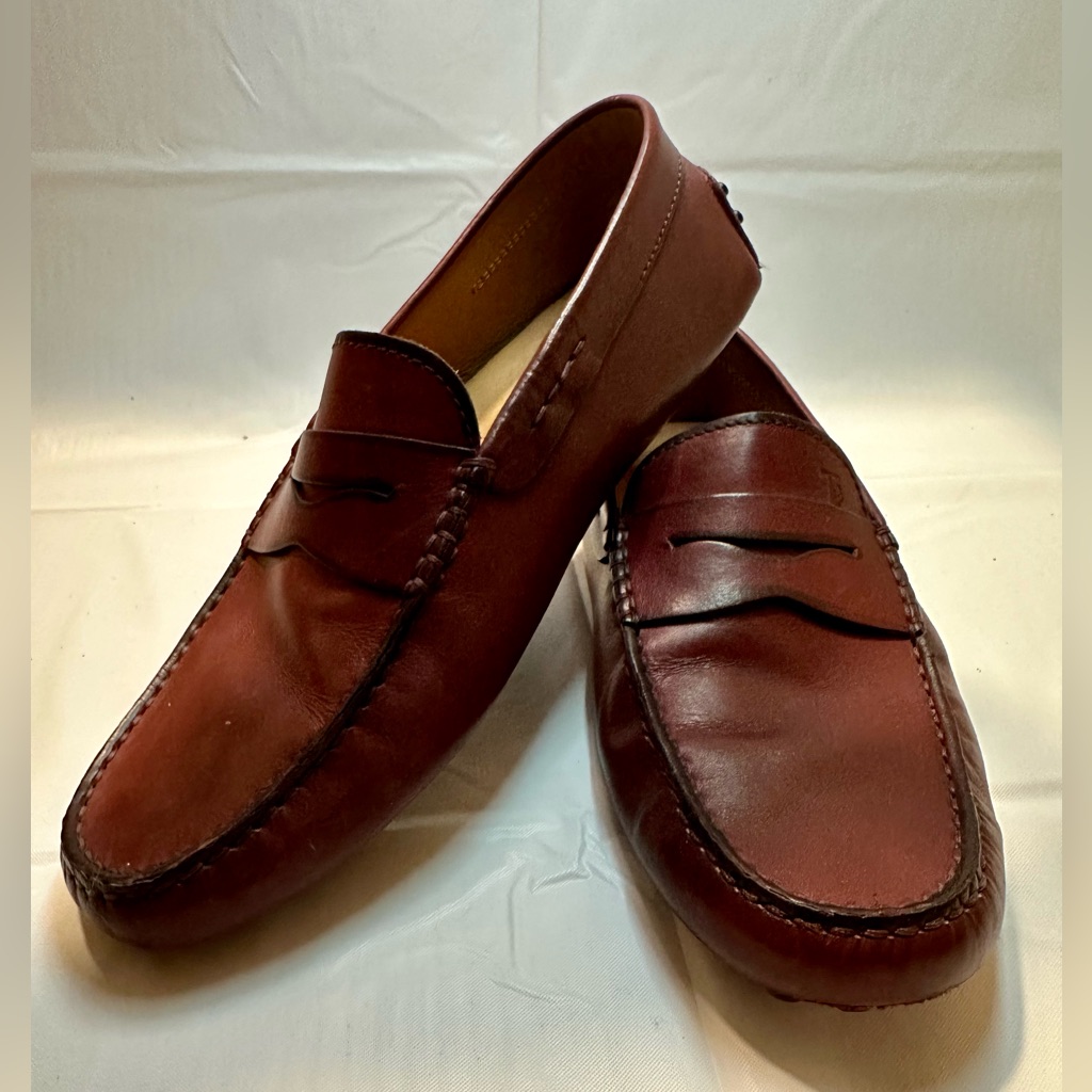 Tod’s Men’s Leather Driving Loafers, Burgundy Size 6.5